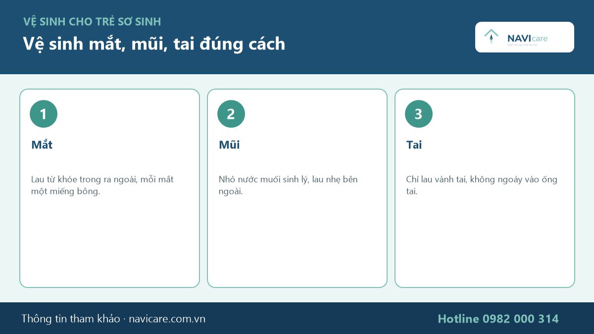 Cách vệ sinh mắt, mũi, tai cho bé từng bước